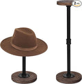 2 Pcs Tabletop Hat Stand Cap with Height Adjustment, Industrial Metal Pipe Rustic Burnt Wood Hat Rack, Wig Rack or Jewelry Display Riser
