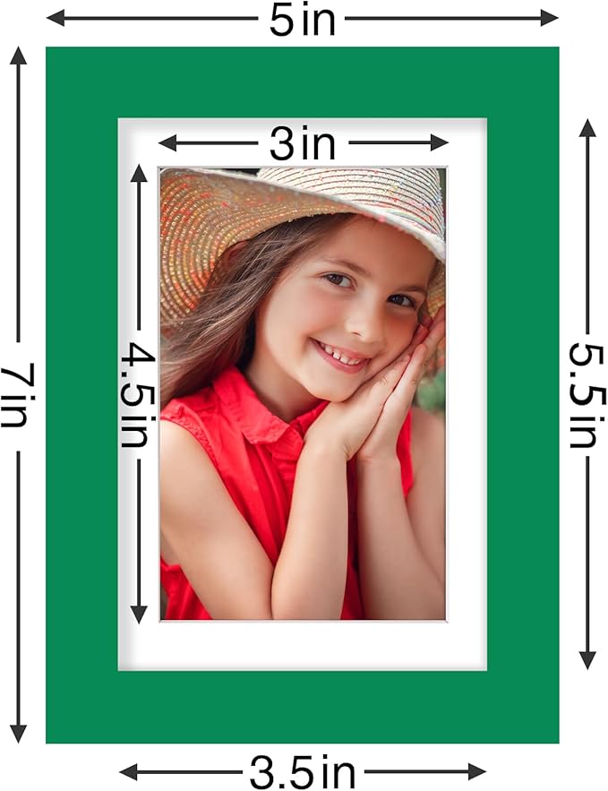 Vittanly 4x6 Picture Frames Set of 9, Shatter Resistant Plexiglass, Display 3.5x5 Pictures with Mat or 4x6 without Mat, Photo Frames for Wall or Tabletop, Engineered Wood, Green