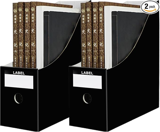 Limitliho Magazine Holde, Magazine File Holder for Home, Office, Desk, 10.6'' H×10.2'' L ×3.5''W Magazine Storage Box (Black, 2 Pack)
