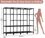 Wardrobe Closet, Quick and Easy Assembly, Black Large Capacity Portable Closet with 4 Hanging Rods 8 Storage Shelves and 8 Side Pockets, Clothes Rack with Cover, for Bedroom and Living Room