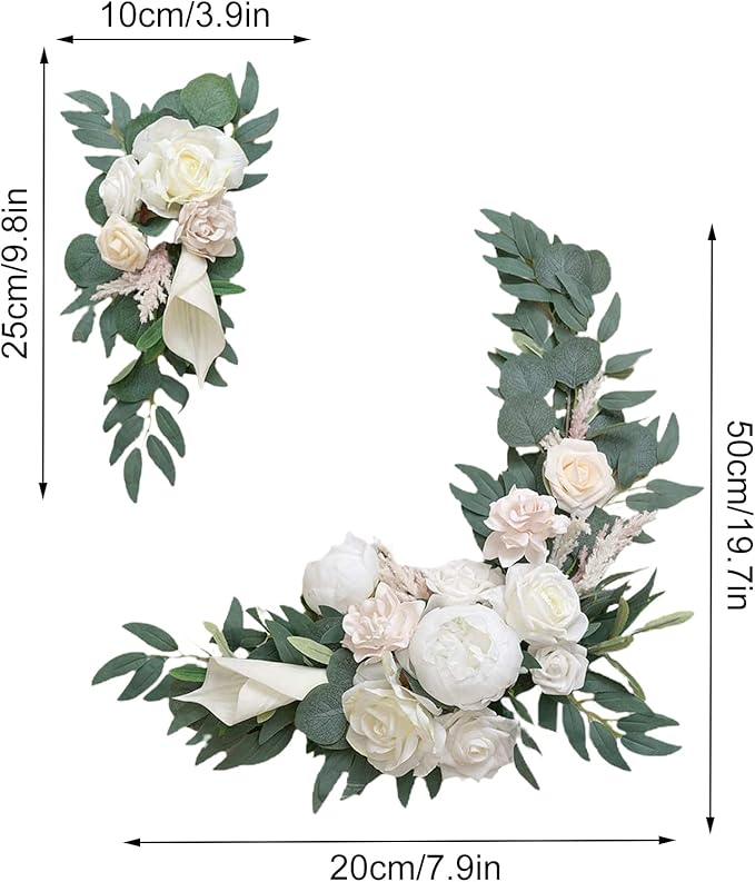 CDQL 2Pcs Wedding Welcome Sign Floral Decoration,Artificial Flower Swag Wedding Arch Decor, Wedding Flower Swag for Wedding Ceremony and Reception Arrangement (Light Blue)