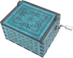 Lalaland Music Box Hand Crank Musical Box Carved Wooden,Play The Theme Song of Lalaland,Blue