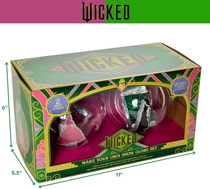 Wicked Snow Globe Kit, DIY Snow Globe, Includes 2 Globes, Glitter, Sequins, Stickers - Elphaba and Glinda
