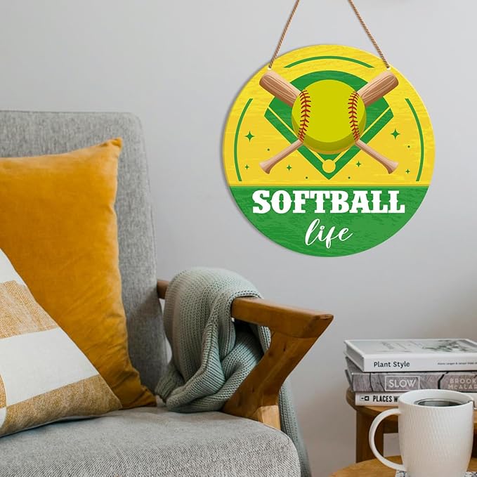 HSNBT Softball Decor for Girls Bedroom, Softball Sign Decor for Home Front Door Bedroom Porch Sport Wall Hanging Signs Decorations Gift for Softball Player Girl, Softball Life