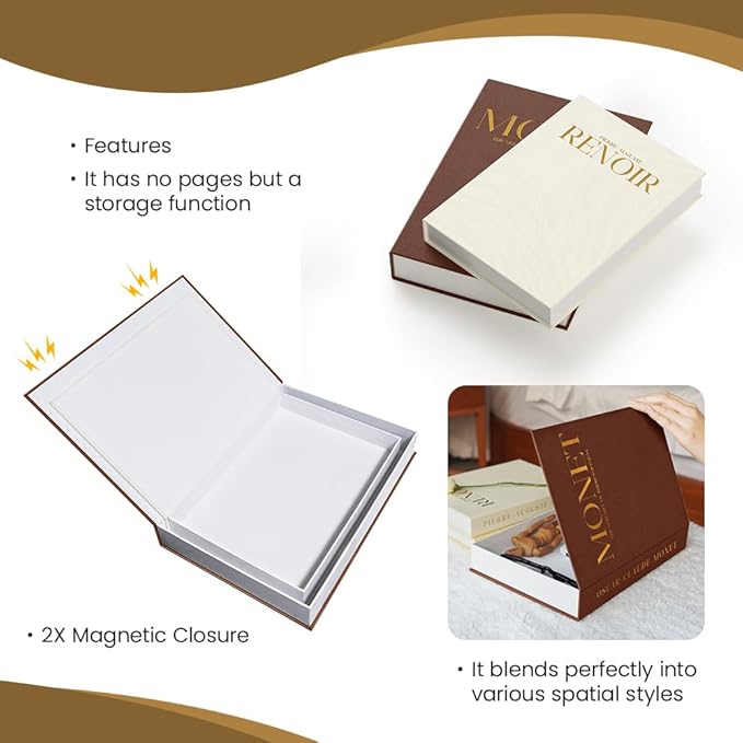 Aesthetic Decorative Books - Set of 2 Linen Fake/Faux Books Enhance Your Coffee Table, Living Room, Bookshelf, Bedside Table or Mantle, Stackable Modern Home Decor, Photo Storage and as a Keepsake Box