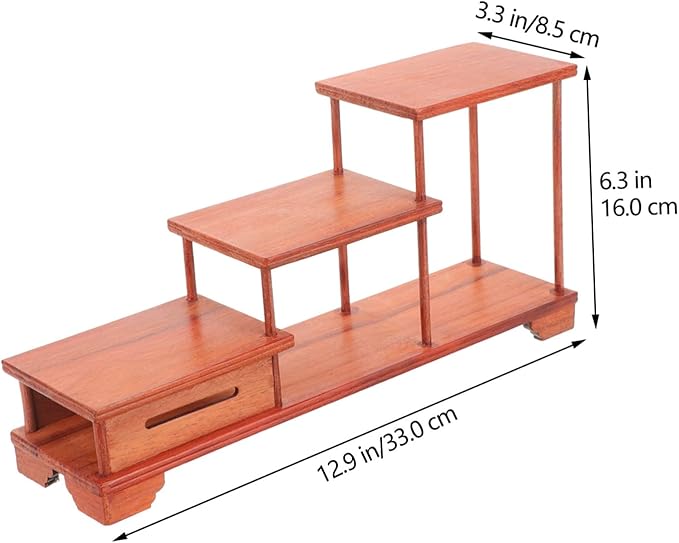 LIFKOME Vintage Wooden Tiered Display Riser Stand Home Decor Ornament Holder Wooden Figurine Riser for Living