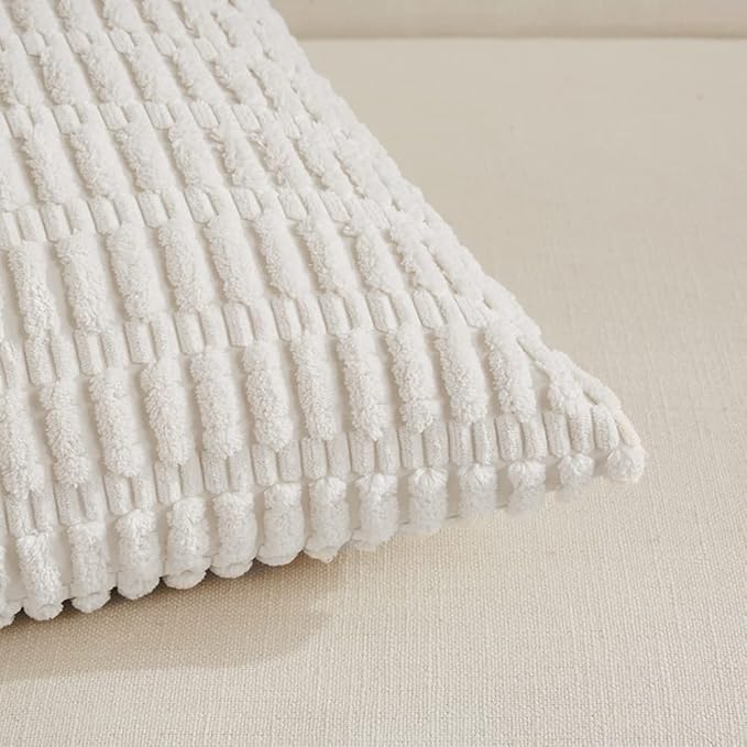 Fancy Homi 4 Packs Decorative Throw Pillow Covers for Living Room Couch Bed, Modern Farmhouse Boho Home Décor Accent Cushion Case, 24" x 16", White