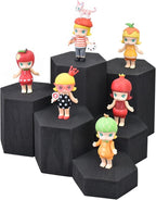 MOOCA Wooden 6 Pcs Hexagon Risers for Display Jewelry and Accessories Display Stand, Wooden Risers For Jewelry Figurine, Black Color