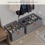 OrganiHaus Large Shoe Storage Bin for Closet, Shoe Organizer Box Fits up to 16 Pairs, Collapsible Fabric Shoe Basket w/Clear Cover, Adjustable Dividers & Reinforced Handles, Grey