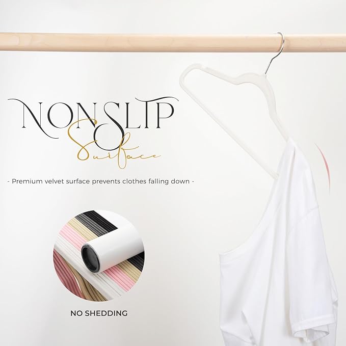 HOUSE DAY Premium Velvet Hangers 100 Pack, Non-Slip Clothes Hangers Ivory - Durable and Sturdy Felt Hanger, Velvet Hanger for Coat, Pants & Dress Slim Space Saving for Closet Organizer