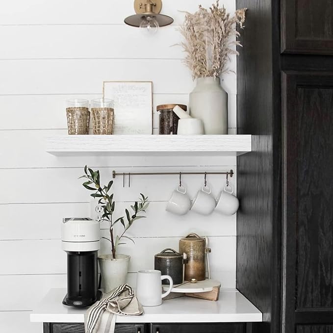 QEEIG Floating Shelves for Wall Bathroom Shelf Bedroom Kitchen Living Room Farmhouse Small Book Shelf 16 inch Set of 4, White (015-W4)