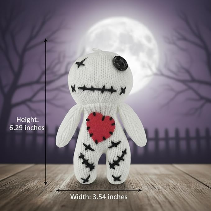 Voodoo Doll with 18 Pins, Handmade Creepy Horror Plush Ghost Doll for Stress Relief, Halloween Decoration, Funny Gag Gift for Friends & Coworkers for Adult
