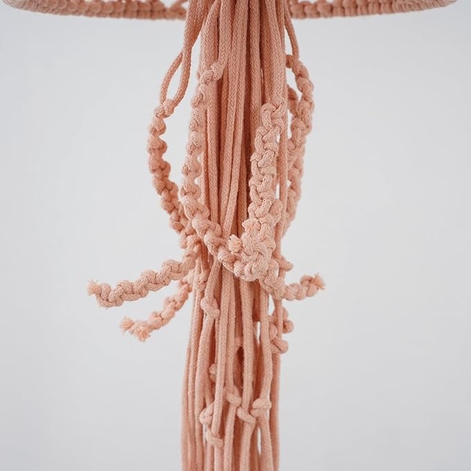 Macrame Wall Hanging,Jellyfish Dream Catcher with Star Lights,Bohemian Woven Wall Art Decor Beautiful Apartment Dorm Room Door Decoration (Pink)
