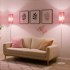 Floor Lamp, Pole Lamp with Foot Switch, Modern Standing Lamp, Minimalist Freestanding Lamp (Bulb Not Included), for Living Room, Bedroom Office ETL Listed, White and Sakura Pink WCP07LD05