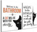 MUWAK Funny Welcome to the Bathroom Slogan Wall Art Set of 2 – Cat will Be With You Shortly Canvas Prints, Funny Bathroom Sign Pictures Wall Decor for Restroom, Washroom – 12x16in