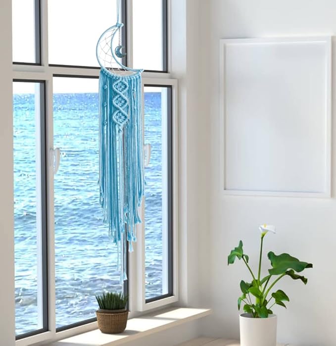 Dream Catchers Moon Dream Catcher with Light, Blue Dream Catcher for Girls Room Wall Decor for Women, Macrame Dreamcatcher Boho Bedroom Decor for Teen Girls Boys for Mom Room Decor