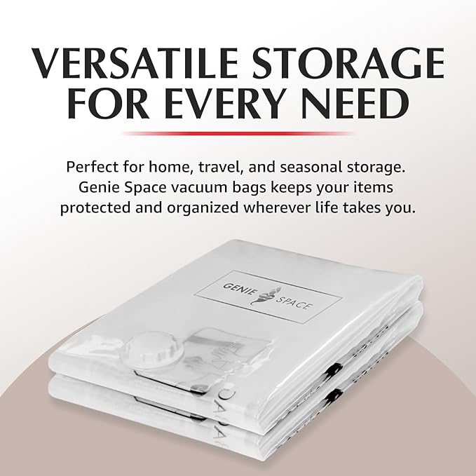 GENIE SPACE Premium Vacuum Storage Bags for Clothes, Bedding and Travel, Small Size 24x16 Inches, Airtight, Odor-Proof and Reusable Space Saver Bags with Double Zipper Seal, 6-Pack with Hand Pump