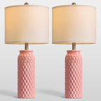 USumkky 27" Ceramic Table Lamps Set of 2 - Modern Farmhouse & Boho Style, Bedside Nightstand Lamps for Bedroom, Living Room End Table Lamps, Small Desk Lamp(Pink)