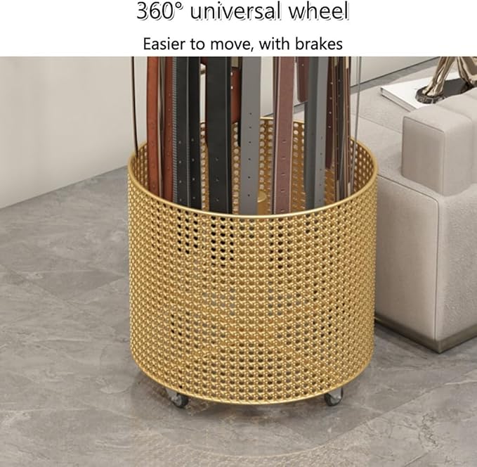 Floor Standing Belt Retail Rack, Rotating Belt Display Stand with Wheels, Metal Retail Display with Bottom Round Storage Basket, Commercial Retail Display Racks(Black)