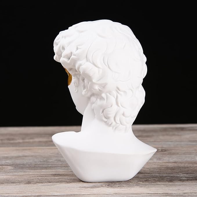 BRABUD Greek Mask David Man Bust Statue Resin White Gold Classic Roman Sculpture Modern Art Home Office Study Room Bookshelf Decor Collectible Gift TQGJBS342