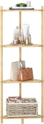 Wisuce Corner Shelf Stand - 4 Tier Bamboo Small Corner Bookshelf for Office Kitchen Bedroom Plant Stand Living Room Decor Small Space (Nature)