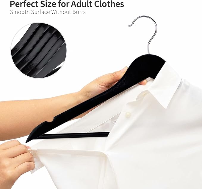 ELONG HOME Solid Wooden Hangers 30 Pack, Wood Suit Hangers with Extra Smooth Finish, Precisely Cut Notches & Chrome Swivel Hook, Wooden Clothes Hangers for Shirt Coat Jacket Dress, Black