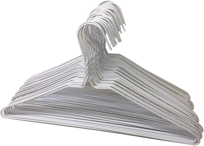 Pack of 30 Wire Hangers Steel Metal Drip Dry Coat Clothes Hangers -Metal Coat Hangers are Made of Stress-Hardened 13 -Gauge Steel Wire with a Thin Plastic (NOT Lacquer) Coating.