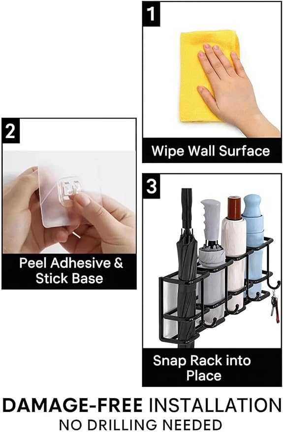 Wall Mounted Umbrella Holder for Entryway, Modern Metal Space-Saving Umbrella Stand Rack Indoor Organizer for Home Office Apartment(Black,30CM)
