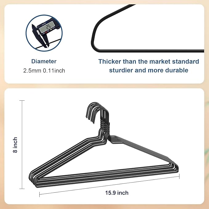 SPECILITE Wire Metal Clothes Hangers Bulk 100 Pack for Standard Size Suits, Coats, Shirts, Pants, Skirts, Space Saving, Non Slip,16 Inch 12 Gauge Ultra Thin, Black
