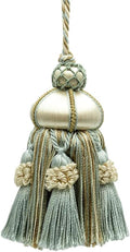 DÉCOPRO Elegant Hand-Crafted 4" (10cm) Key Tassel 3 1/2" (8.5cm) Loop Accented with Crown Tassels (Style# KTAX4) Cream Ivory Blue #LX03 (Light Blue Light Beige White Ivory) Pack of 2