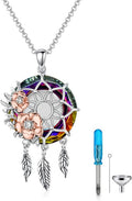 Dream Catcher Crystal Pendant Flower Urn Necklace Jewelry 925 Sterling Silver Keepsake Cremation Necklaces for Human Pet Ashes for Women