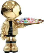 Dosker Astronaut Statues with Candy Dish & Key Dish,Spaceman Sculpture Polyresin Arts Gifts,Figurine Ornament Room Decor for Men,Tabletop Decoration for Living Room, Office, Entryway(Golden)
