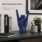 QIANLING 7.7" Blue Resin Rock On Hand Gesture Statue - Rock Culture Music Lovers' Decorative Tabletop Sculpture for Bookshelf, Desk & Mantel Decor in Home or Office, Modern Symbolic Figurine