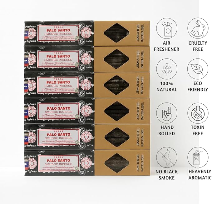 Satya Smudge Incense Stick – Hand-Rolled Indian Masala Incense for Meditation, Yoga & Spiritual Cleansing Pack of 6 (Palo Santo)