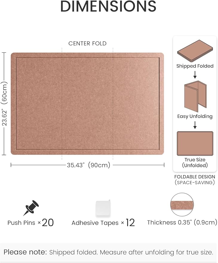 Fluxynara Bulletin Board,35.4" x 23.6" Cork Board Alternative with 12 Safe Removable Adhesive Tabs, Foldable Felt Pin Board for Home Office, Classroom, Bedroom,Entryway for Walls—Terracotta