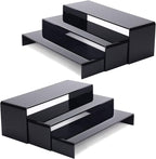 ANDGOO 6Pcs Large Acrylic Risers, 2 Set(11.2”L~11.6”L~12”L) Black Rectangular Showcase Collectibles Display Shelf, Retail Desktop Display Stand for Organize and Decoration