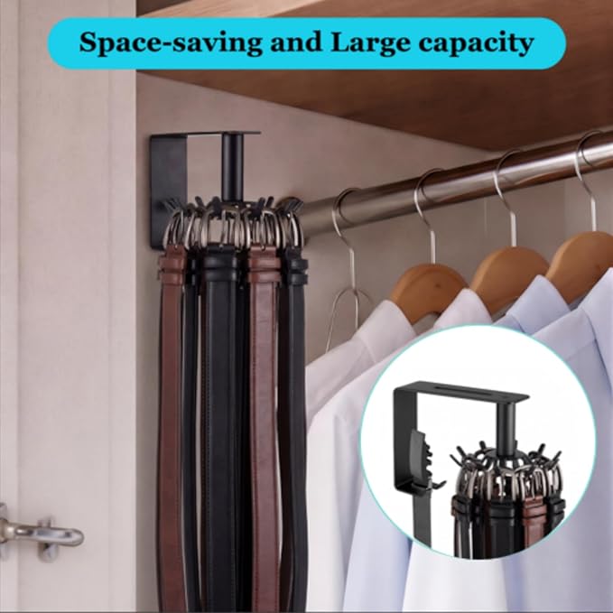 Xuhal Belt Hanger Wall Mount 360° Rotatable Belt Organizer for Closet Heavy Duty Carbon Steel Tie Storage Rack Space Saving Hanging Holder for Bra, Tank Top, Tie, Scarf and Accessories