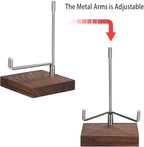 Hipiwe Rock Display Stand with Wooden Base Adjustable Metal Arms Display Stand Easel for Geode Mineral Agate Gemstones Fossils Plate and Photo,3.1"x3.1"x5"