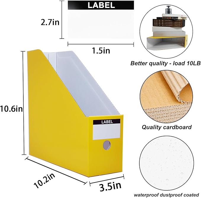 Limitliho Yellow Cardboard Magazine Holder (2 Pack), Magazine File Holder for Desk, Sturdy Book Bins for Classroom, Vertical File Folder Organizer, 10.6'' H×10.2'' L ×3.5''W Inch Magazine Rack
