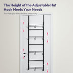 SWTYMIKI Over Door Hat Organizer - 4 Tier Metal Adjustable Wall Mounted Hat Rack with 12 Hooks Design, Hanging Baseball Cap Organizer Storage Holds up to 36 Caps for Door, Bedroom, Closet