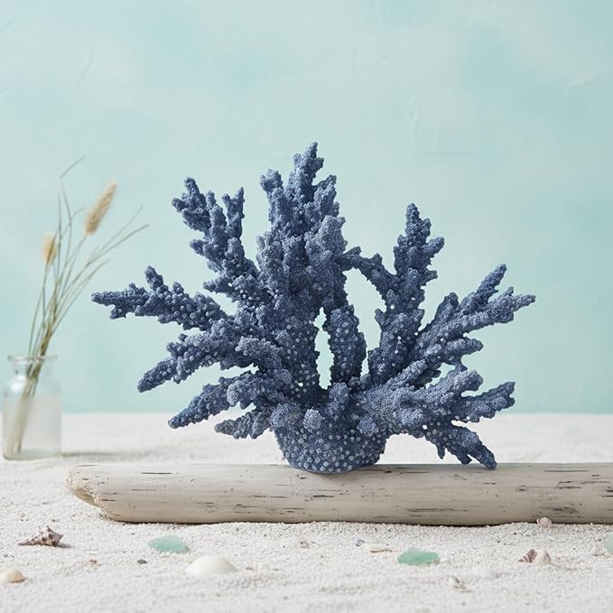 Etlemonde Beach Coastal Blue Coral Reef Decor Resin Statue - Faux Sea Coral Reef for Bathroom Shelf, Coffee Table, Nautical Beach House Home Decor Accent