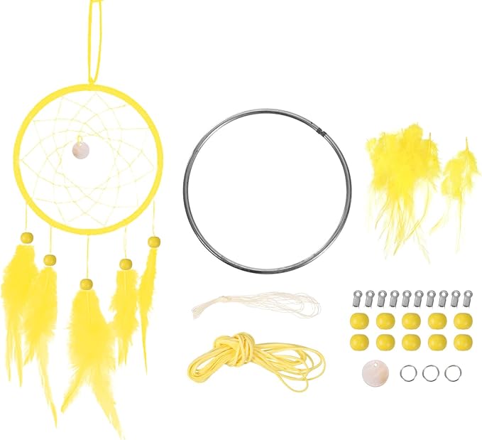 PATIKIL DIY Dream Catcher Kit, Making Dream Catcher Supplies Wall Hanging Handmade Dream Catcher Kits for Beginner Style 3, Yellow