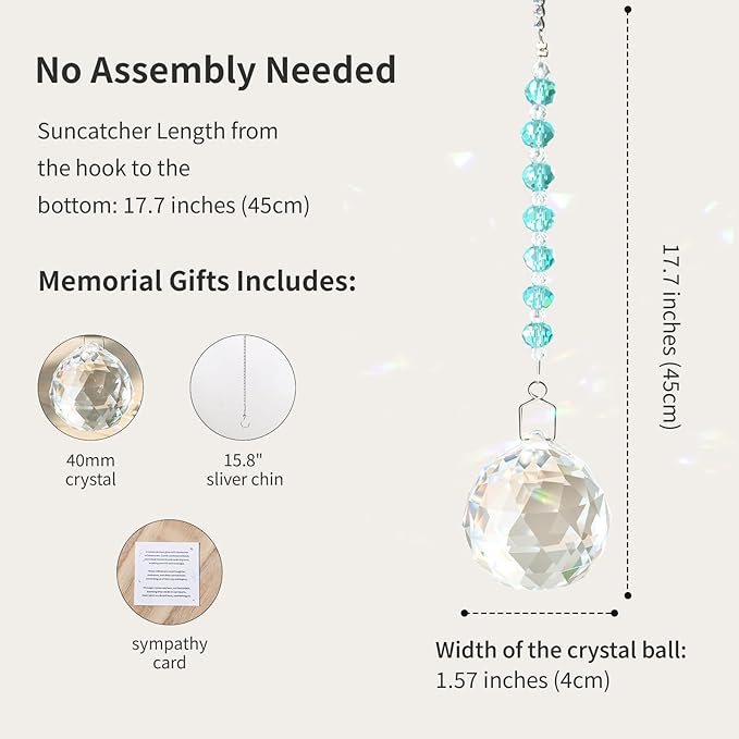 Sympathy Gifts for Loss of Loved One, Crystal Sun Catcher Rainbow Maker, Unique Condolence Memorial for Loss of Mom Dad Dog, Ideal Grief Bereavement Miscarriage Gifts (Light Blue)
