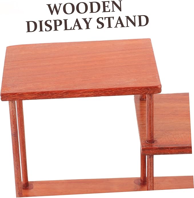 LIFKOME Vintage Wooden Tiered Display Riser Stand Home Decor Ornament Holder Wooden Figurine Riser for Living