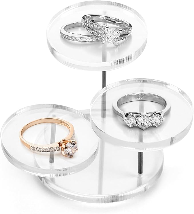 QWORK Mini 3-Tier Clear Acrylic Display Risers – Small Jewelry & Figurine Stand for Home, Storefront & Exhibits, 4 Pack