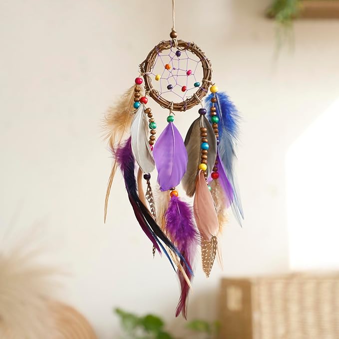 Mini Dream Catcher for Car Rear View Mirror Accessories - Handmade Small Purple Dreamcatchers Boho Car Charm Interior Decor, Native Ameican Indian Ornament