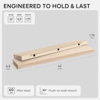 Homeforia 42 inch Wood Floating Shelf, High End Solid Natural Wood 42inch Large Floating Shelves for Wall Mounted, Unfinished Wooden Floating Shelves, Heavy Duty Bracket, 42 X 6.5 X 1.75 in, Set of 3