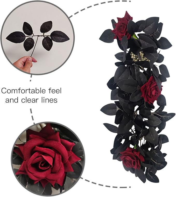 Artificial Rose Flower Swag,Artificial Sunflower Swag, 24 Inch Decorative Swag with Pumpkins Berries and Black Leaves for Halloween Home Front Door Lintel Wedding Arch Party Tabletop Wall Decor(#2)