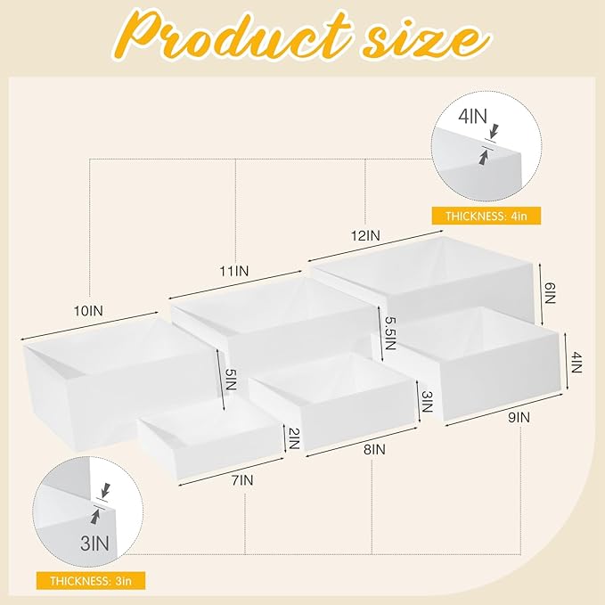 Geelin 6 Pack Acrylic Risers for Display Acrylic Cube Boxes Risers Display Stands with Hollow Bottoms Decorative Stand for Jewelry Candy Table Decor 6 Sizes(White,7 to 12 Inch,Square)