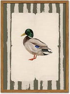 Framed Vintage Mallard Duck Wall Art, Country Farmhouse Duck Pictures Wall Decor, Rustic Wildlife Animal Paintings Canvas Prints Cottagecore Home Decor for Living Room Bedroom nursery 16x24 inch